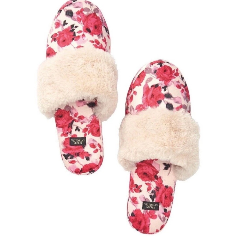 NWT Victoria's Secret Satin Floral Slippers